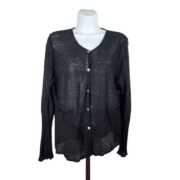 BASCO LINEN BUTTON FRONT SWEATER - Picture 1 of 8